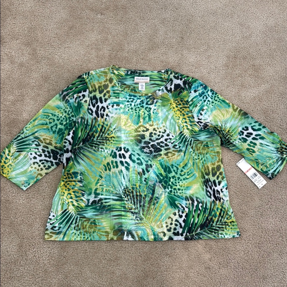 Alfred Dunner Green and Blue Patterned Top